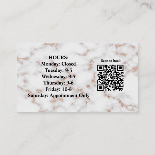 Carte de visite photo en marbre Stylist avec code  (Dos)