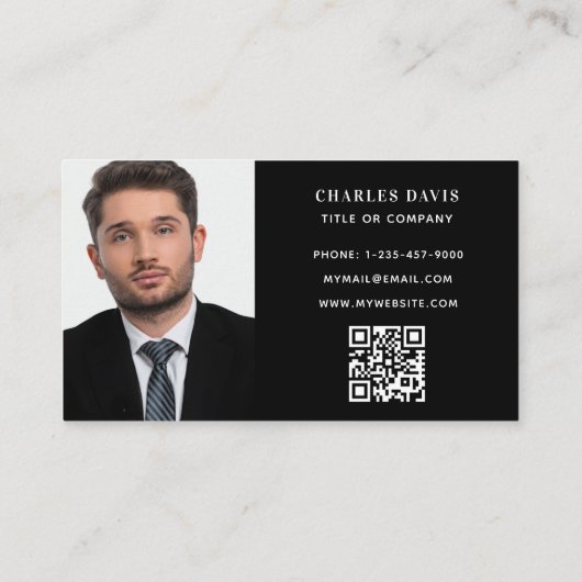 Carte De Visite Photo en noir blanc monogramme logo Qr code (Dos)