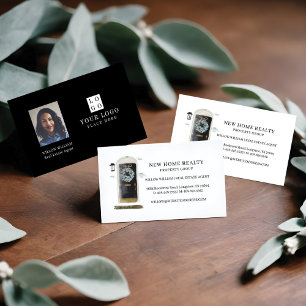 Carte De Visite Photo et logo de la porte d'entrée en couleur noir