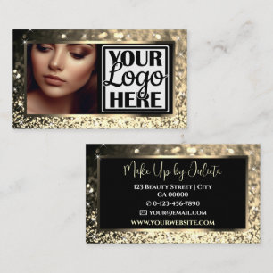 Carte De Visite Photo et logo Modèle Gold Sparkle Parties scintill