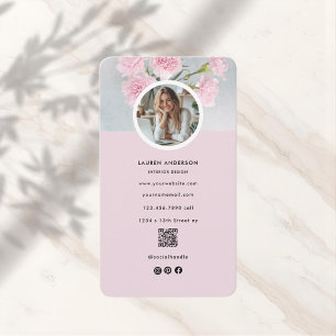 Carte De Visite Photo florale rose moderne et code QR