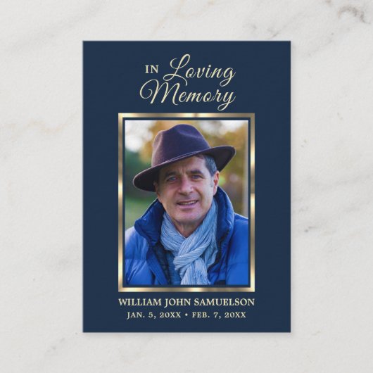 Carte De Visite PHOTO FUNERAL PRIÈRE MERCI bleu foncé (Devant)