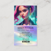 Carte De Visite Photo Holographique Rainbow QR Code | Médias socia (Dos)