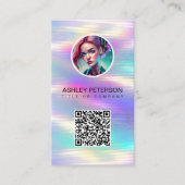 Carte De Visite Photo Holographique Rainbow QR Code | Médias socia (Devant)