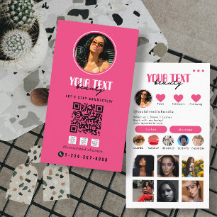 Carte De Visite Photo Influent Médias sociaux QR Code Hot Pink