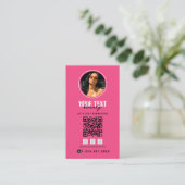 Carte De Visite Photo Influent Médias sociaux QR Code Hot Pink (Debout devant)