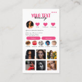 Carte De Visite Photo Influent Médias sociaux QR Code Hot Pink (Dos)