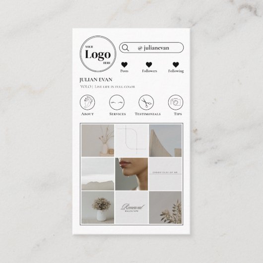 Carte de visite photo Instagram moderne (Devant)