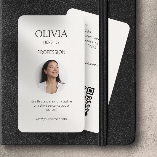 Carte De Visite Photo ivoire noir et crémeux Code QR social