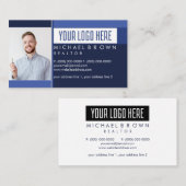 Carte De Visite Photo Logo Immobilier Bleu Marine Simple (Devant / Derrière)