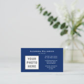 Carte De Visite Photo Logo Modèle double face bleu marine (Debout devant)