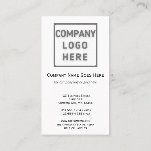 Carte De Visite Photo Logo Modèle Plain double face verticale (Dos)