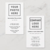 Carte De Visite Photo Logo Modèle Plain double face verticale (Devant / Derrière)