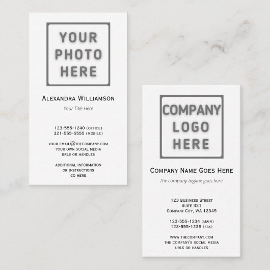 Carte De Visite Photo Logo Modèle Plain double face verticale (Devant / Derrière)