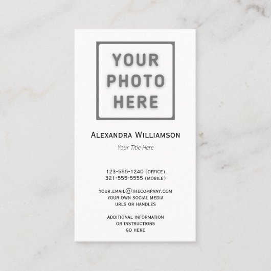 Carte De Visite Photo Logo Modèle Plain double face verticale (Devant)