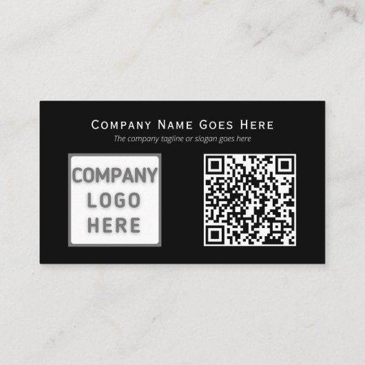 Carte De Visite Photo Logo QR Code Modèle Horizontal Noir (Dos)