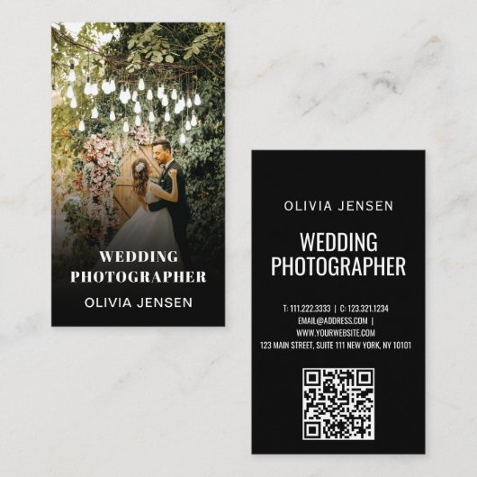 Carte De Visite Photo Mariage Collage Photographe QR Code Frame (Devant / Derrière)