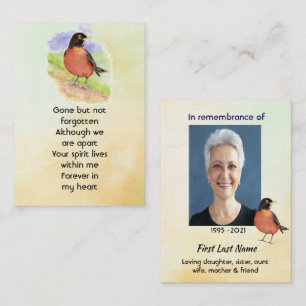 Carte De Visite Photo Memorial Watercolor Robin Garden Bird