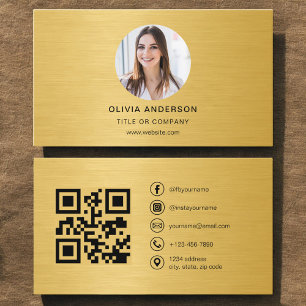 Carte de visite photo métallisée or avec code QR s