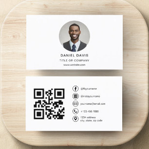 Carte De Visite Photo minimaliste moderne avec code QR Médias soci