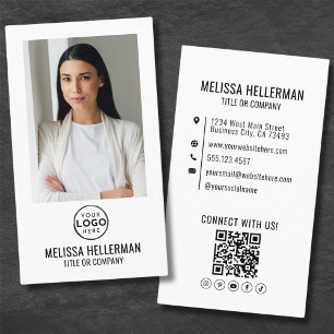 Carte De Visite Photo minimaliste moderne Code QR Logo Vertical