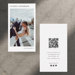 Carte de visite photo minimaliste vertical avec QR