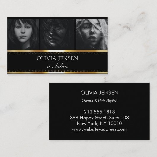 Carte De Visite Photo Modèle Luxe Golden Black Salon (Devant / Derrière)