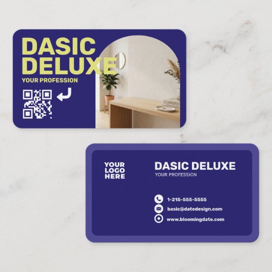 Carte de visite photo moderne avec logo et code QR (Devant / Derrière)