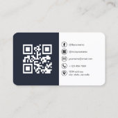 Carte De Visite Photo moderne bleu marine avec code QR Médias soci (Dos)