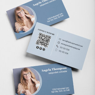 Carte De Visite Photo moderne Business Blue QR Code