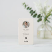 Carte De Visite Photo moderne et QR Code Beige Social Media Design