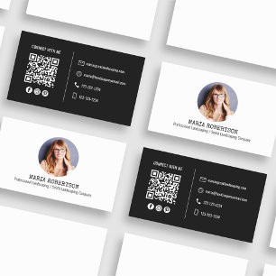 Carte De Visite Photo moderne minimaliste QR Code Social Media Bla