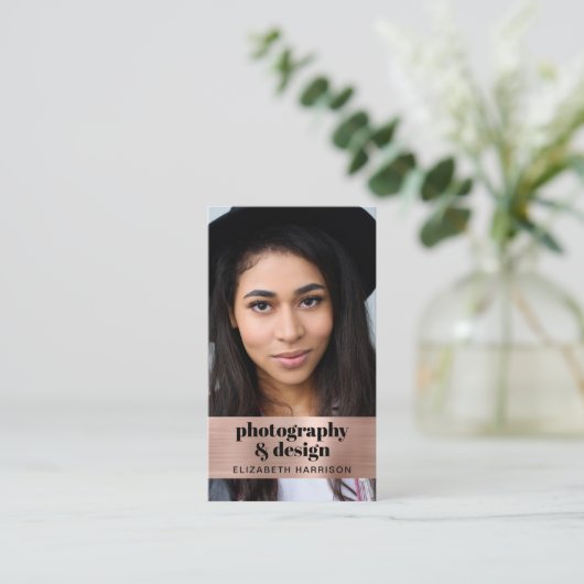 Carte De Visite Photo moderne QR Code Rose Or (Debout devant)