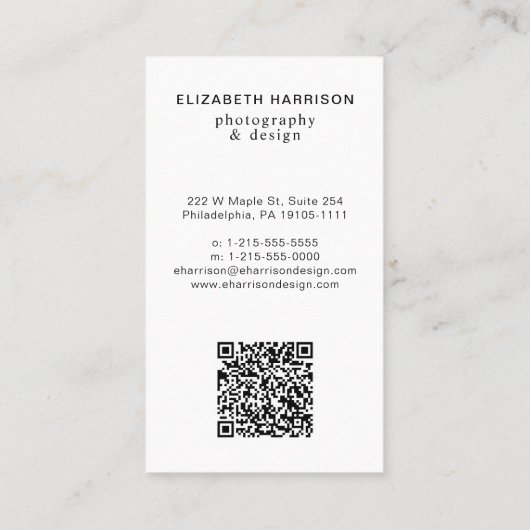 Carte De Visite Photo moderne QR Code Rose Or (Dos)