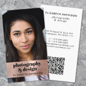 Carte De Visite Photo moderne QR Code Rose Or