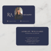 Carte De Visite Photo Monogramme bleu marine moderne (Devant / Derrière)