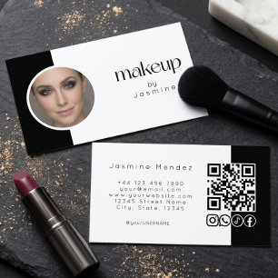 Carte De Visite Photo MUA en noir et blanc Code QR Icônes sociales