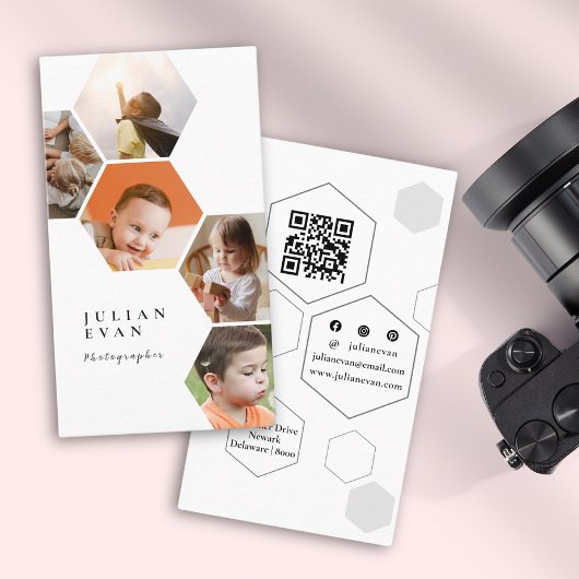 Carte De Visite Photo multiple moderne Collage Hexagon nid