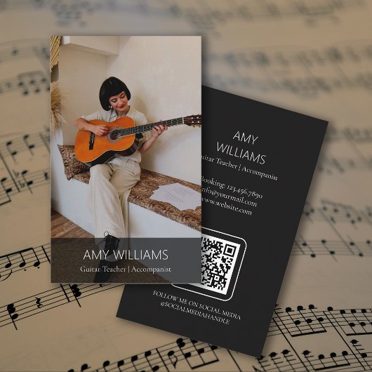 Carte De Visite Photo Music Teacher Singer Songwriter QR Code