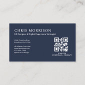 Carte De Visite Photo Navy Blue Simple Professional QR Code (Dos)