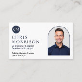 Carte De Visite Photo Navy Blue Simple Professional QR Code (Devant)