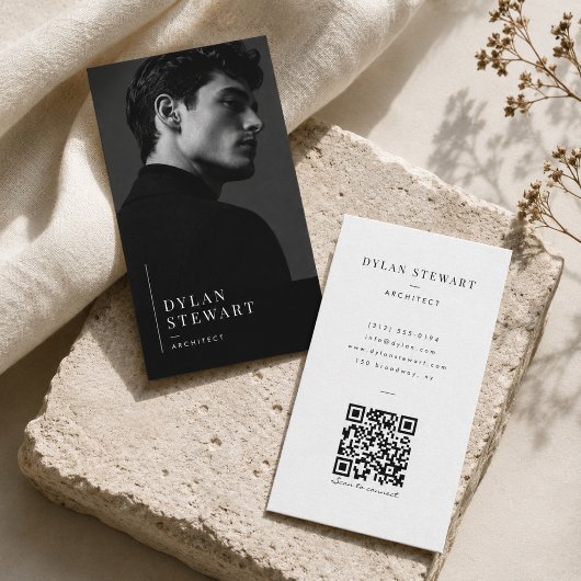 Carte de visite photo noir et blanc avec code QR