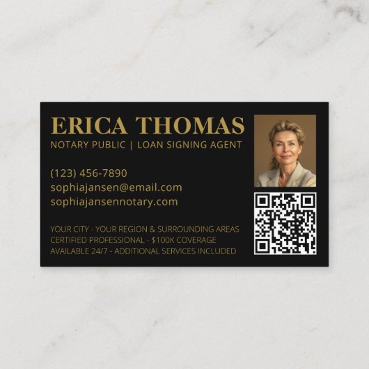 Carte de visite photo notaire moderne avec code QR (Dos)