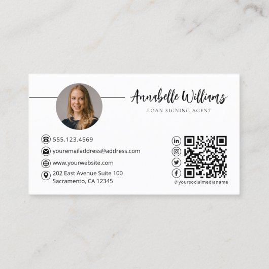 Carte De Visite Photo Notaire moderne Code QR (Dos)