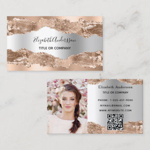 Carte De Visite Photo or argent agate marbre qr code