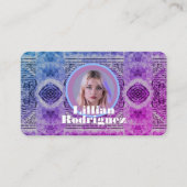 Carte De Visite Photo ornementale unique rose et violet (Devant)