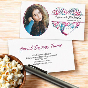 Carte De Visite Photo ovale personnalisée Arbre coloré Art du coeu