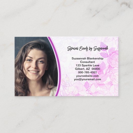 Carte De Visite Photo personnalisée de l'Arrière - plan rose profe (Devant)