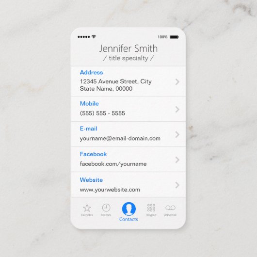 Carte De Visite Photo personnalisée - iPhone iOS Style (Dos)
