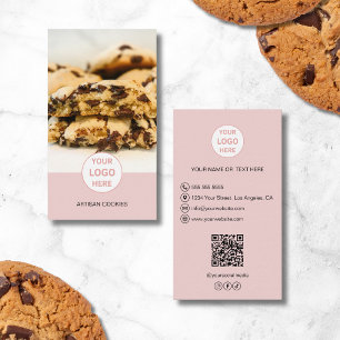 Carte De Visite Photo personnalisée Logo Boulangerie rose QR